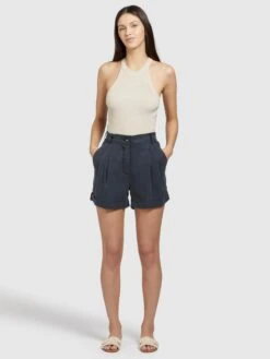 Khujo Shorts Loosefit Bandplooibroek Elida Dames Donkerblauw -Khujo 1b2a19aa5add3a79099374f81e49f251